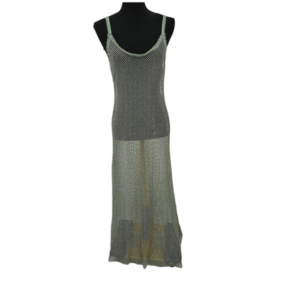 New Free People Sheer Open Weave Slip Maxi Dress Green Rhinestone Boho Beach - Picture 9 of 16